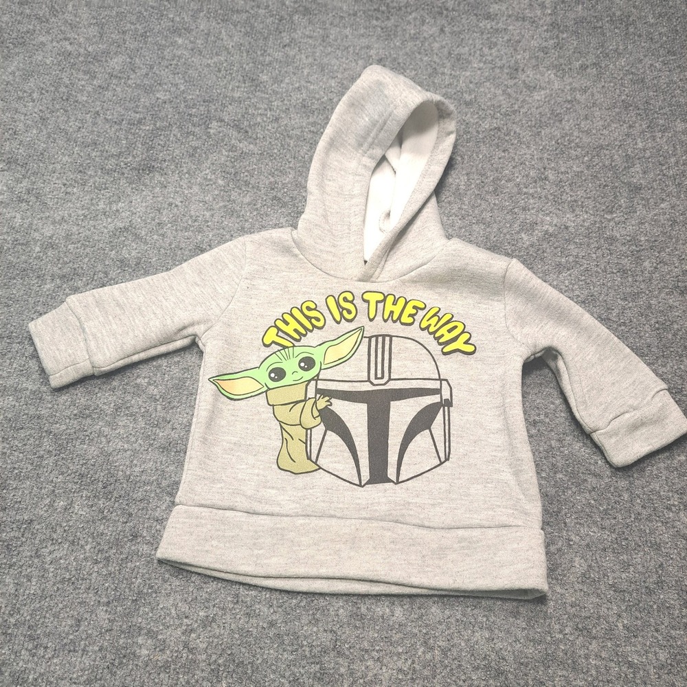 Star Wars The Mandalorian Baby Yoda Grogu Gray Hoodie 12M 11P4453LN